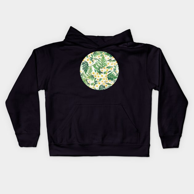 Textured Vintage Daisy and Fern Pattern Kids Hoodie by micklyn